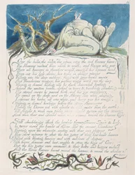 「丘の上...」、「アメリカ：予言」からのプレート18、1793（ペンとインクとトイレで青にレリーフエッチング印刷）